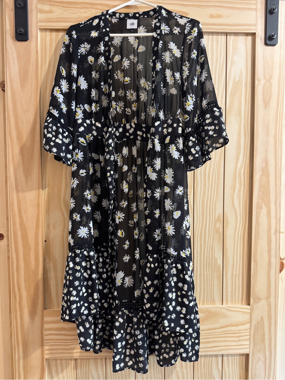 CAbi Black Sheer Daisy Kimono with Yellow Accents